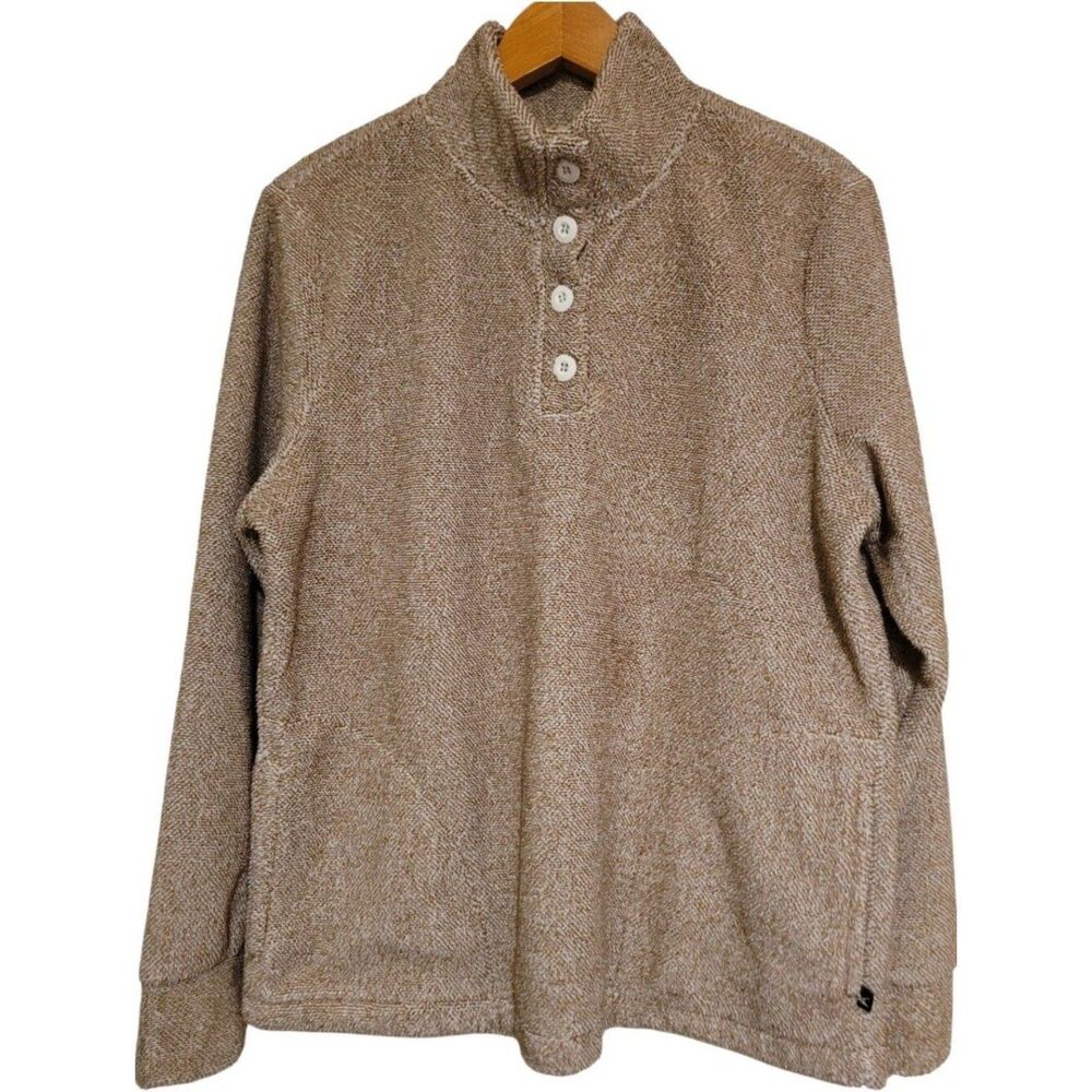 Eddie Bauer Pullover Quarter Button Sweater Tan Womens Medium